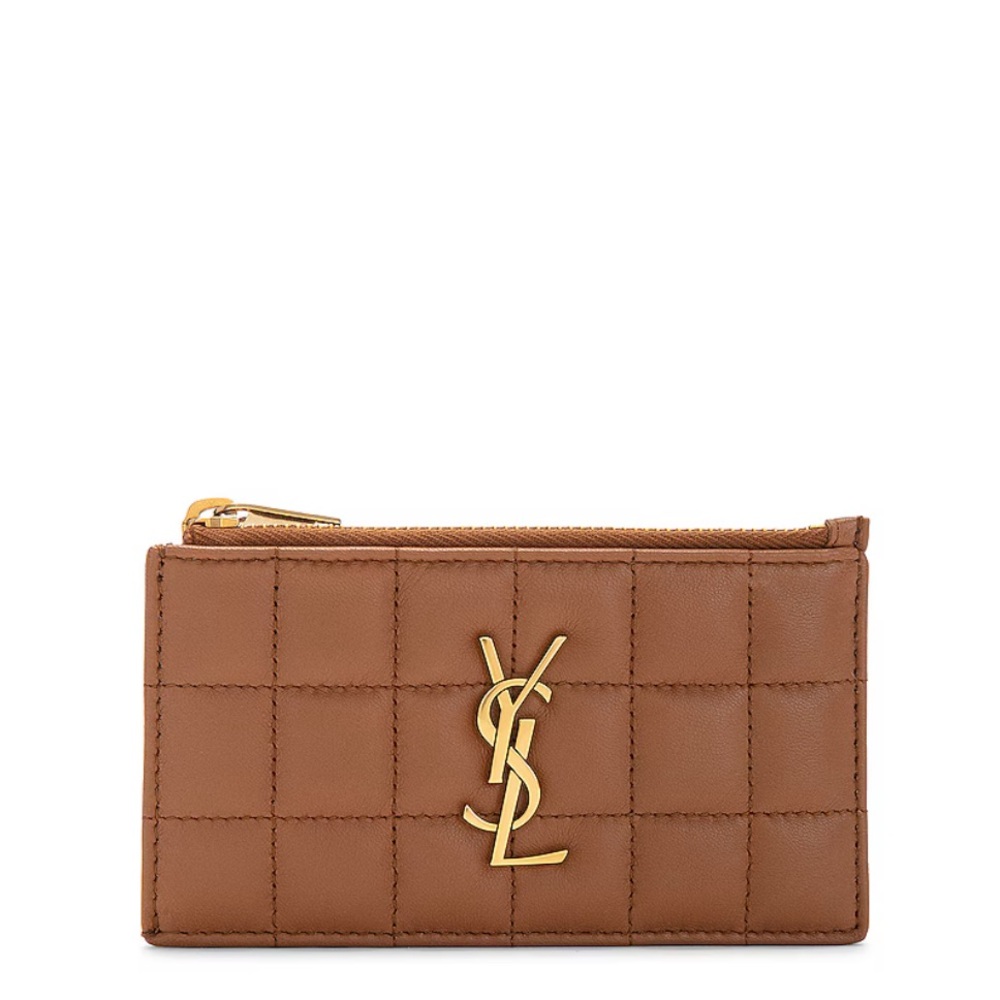 Saint Laurent Quilted Tan Wallet with Gold Accent
